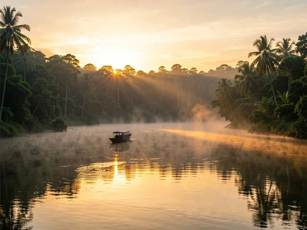 Sunrise over a tropical river in Kalimantan